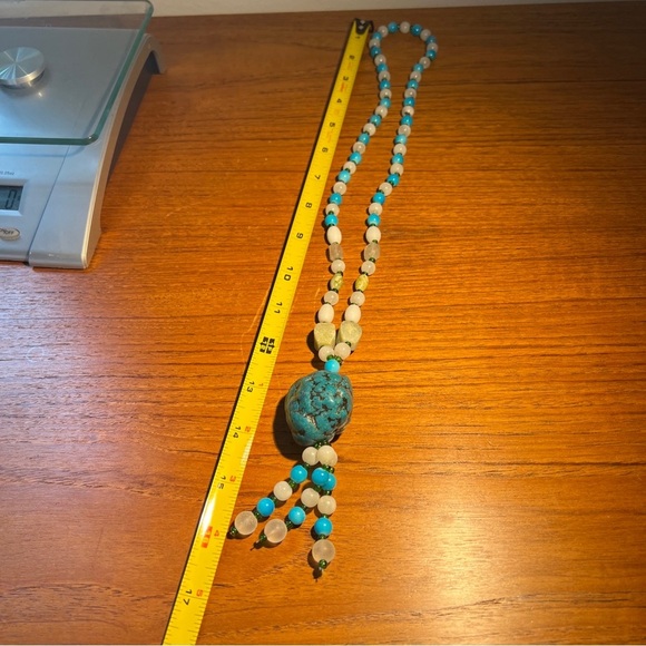 Chunky synthetic Turquoise Beaded Necklace With Huge Raw Turquoise - Picture 9 of 10